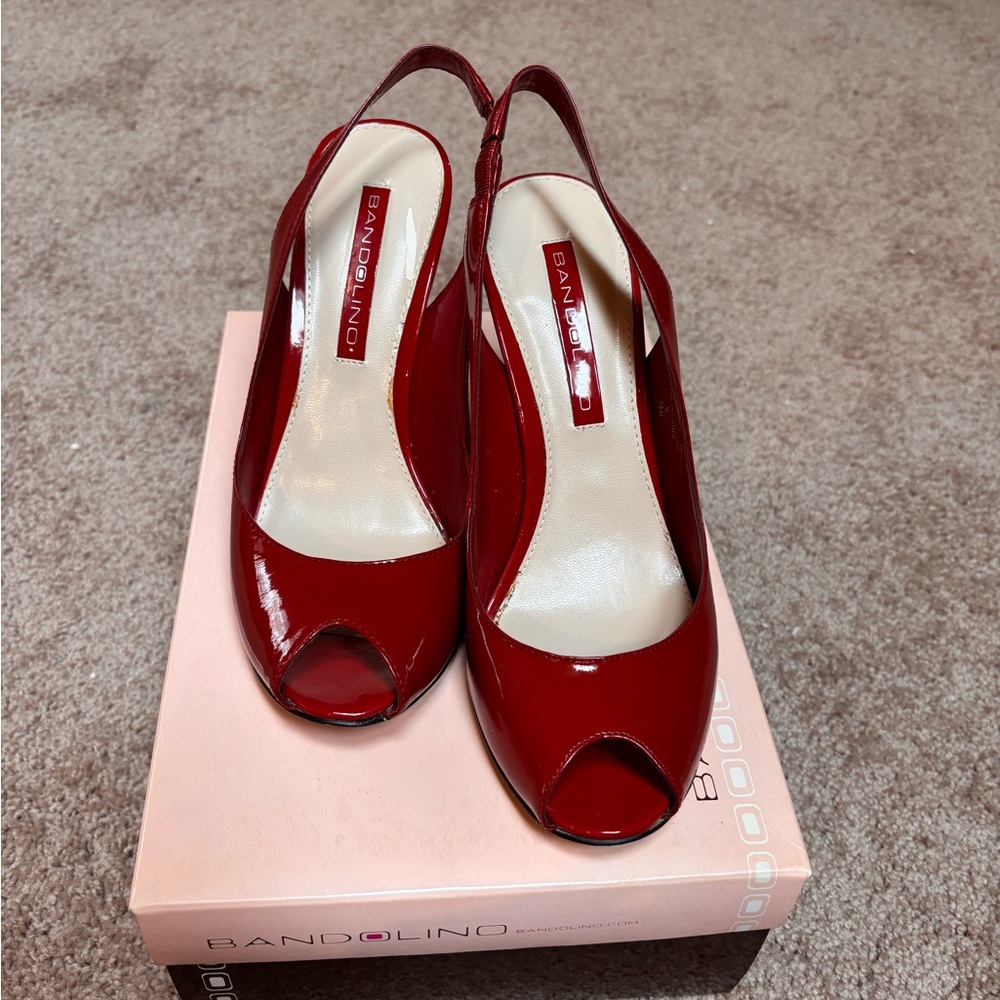 Bandolino Red Patent Slingback Peep-Toe Heels